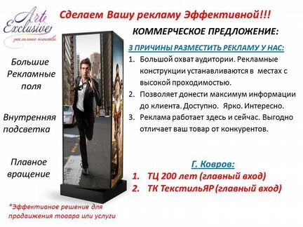 Реклама на пилларсах в ТЦ города Коврова