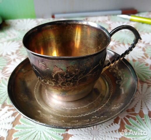 Чайная/кофейная пара серебро 875 люкс