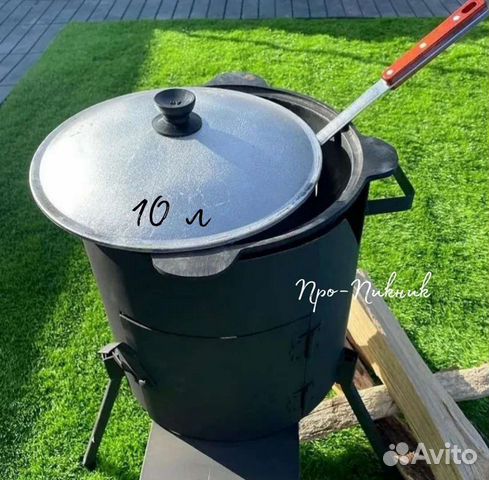 Печь с дверцей + Казан чугунный 10л + шумовка