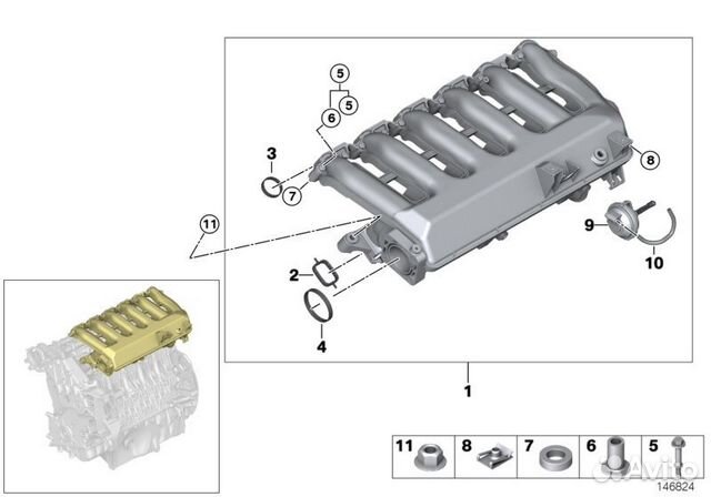 Впускной коллектор для BMW e70, е71, е65. Дизель Впускной коллектор для BMW e70, е71, е65. Дизель
