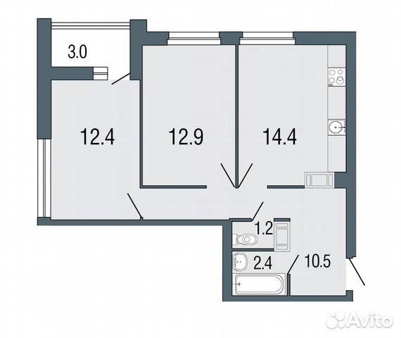 2-к квартира, 53.8 м², 16/25 эт.