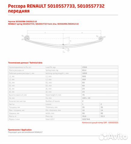 Рессора передняя renault Kerax 903502RN-2902012-10