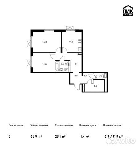 2-к квартира, 65.9 м², 19/25 эт. 2-к квартира, 65.9 м², 19/25 эт.