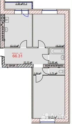 2-к квартира, 64 м², 3/9 эт.