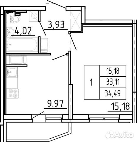1-к квартира, 35.9 м², 9/14 эт.