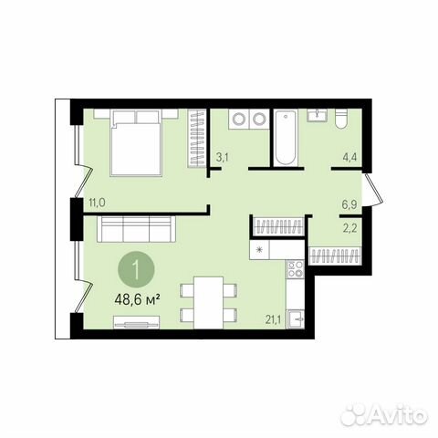1-к квартира, 48.6 м², 5/7 эт. 1-к квартира, 48.6 м², 5/7 эт.