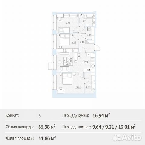 3-к квартира, 66 м², 2/17 эт. 3-к квартира, 66 м², 2/17 эт.