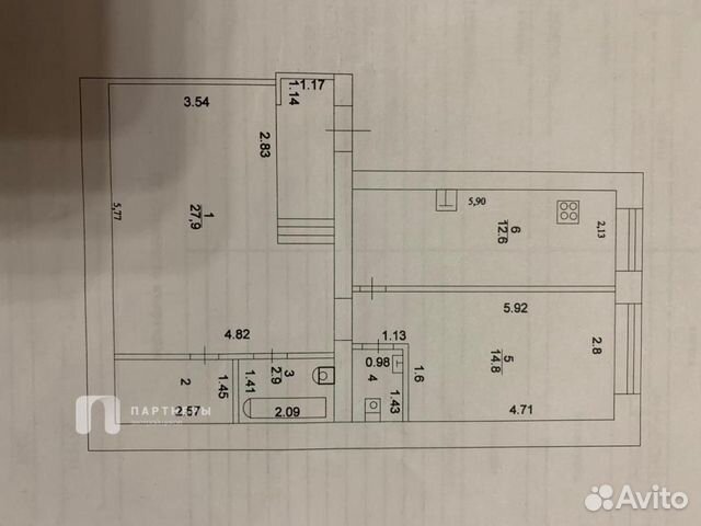 2-к квартира, 64 м², 1/5 эт.