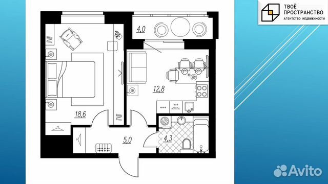 1-к квартира, 42.7 м², 4/15 эт.