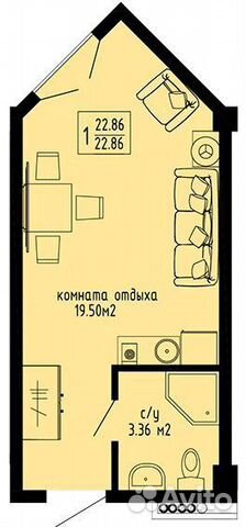 Студия, 22.9 м², 3/4 эт. Студия, 22.9 м², 3/4 эт.