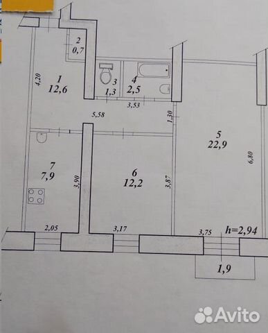 2-к квартира, 60.1 м², 4/5 эт.