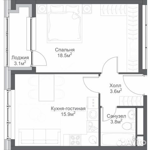 1-к квартира, 46.1 м², 9/16 эт.
