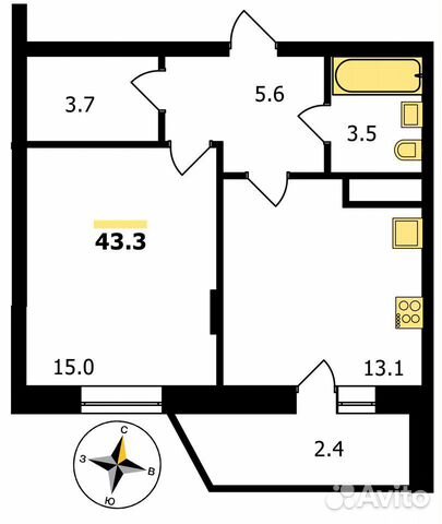 1-к квартира, 43.3 м², 16/17 эт. 1-к квартира, 43.3 м², 16/17 эт.