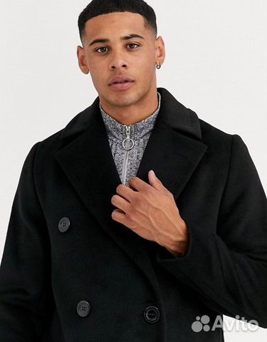 Черное двубортное пальто River Island