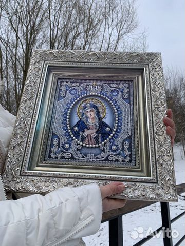 Икона вышитая Богородица Умиление