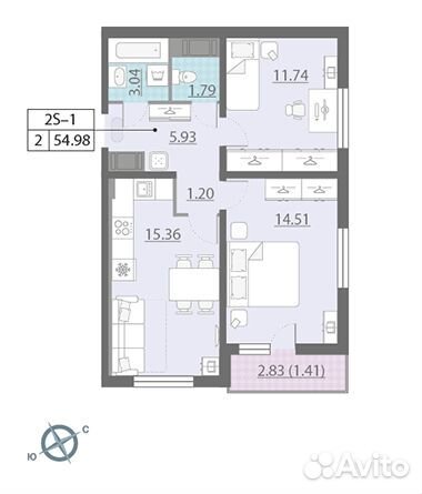 2-к квартира, 55 м², 12/13 эт. 2-к квартира, 55 м², 12/13 эт.