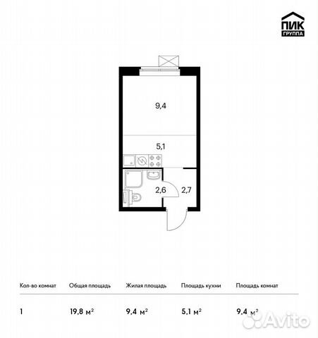 Студия, 19.8 м², 22/25 эт.