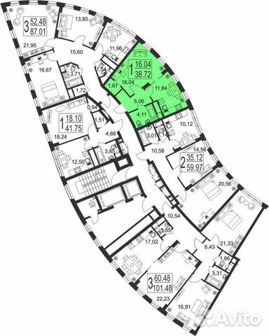1-к квартира, 38.7 м², 2/18 эт. 1-к квартира, 38.7 м², 2/18 эт.