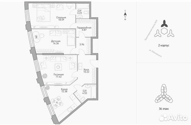 3-к квартира, 94.7 м², 36/39 эт.