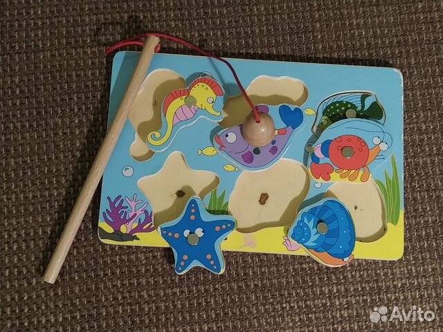 Деревянные игрушки пакетом, рыбалка, кубики