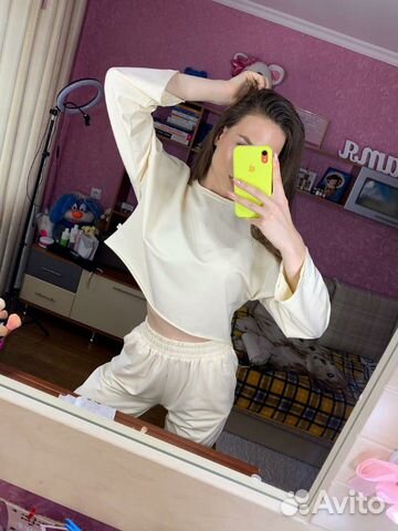 Хлопковый спортивный костюм, джоггеры и топ