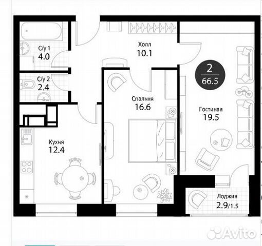 2-к квартира, 66.4 м², 2/22 эт. 2-к квартира, 66.4 м², 2/22 эт.