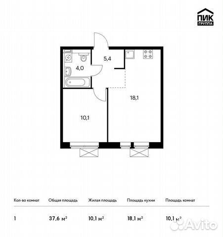 1-к квартира, 37.6 м², 9/14 эт.