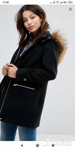 Парка чёрная с искусственным мехом New look