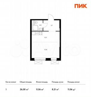 Квартира-студия, 26.6 м², 19/33 эт.
