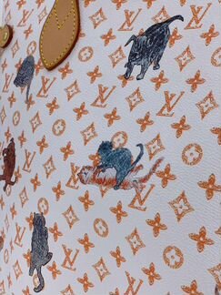 Женская белая сумка Louis Vuitton Neverfull коты