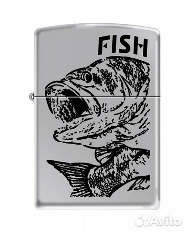 Зажигалка Zippo 250 fish чёрный окунь - BIG mouth