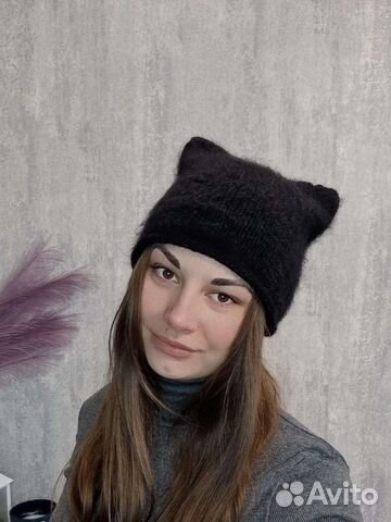 Шапка с ушами котошапка чепчик пух норки