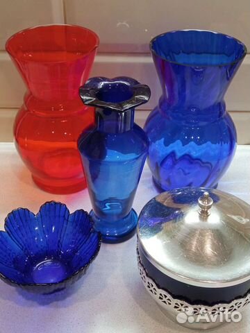 Кобальтовое стекло. Вазы, сахарница, салатник СССР