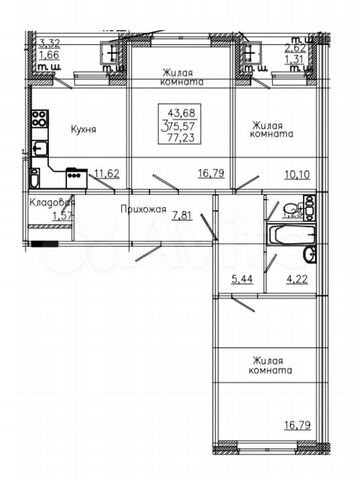 3-к. квартира, 77,2 м², 4/10 эт.