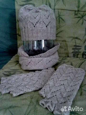 Шапка+шарф+митенки