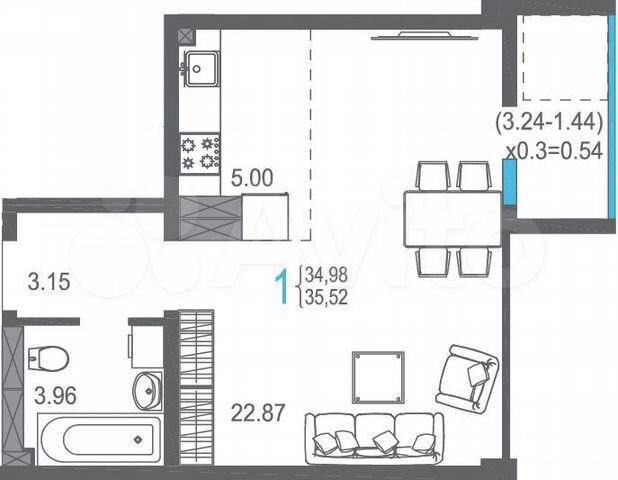 1-к. квартира, 35,5 м², 10/15 эт.