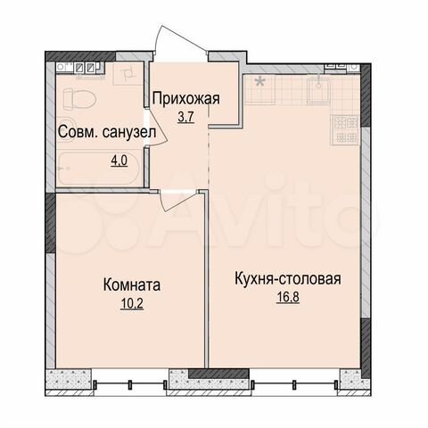 1-к. квартира, 34,8 м², 1/10 эт.