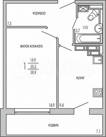 1-к. квартира, 38,7 м², 8/10 эт.