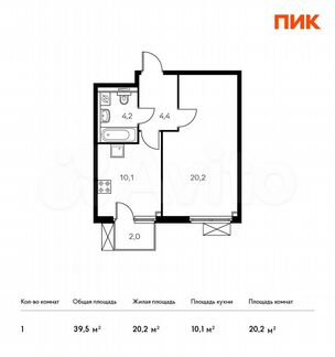 1-к квартира, 39.5 м², 9/17 эт.