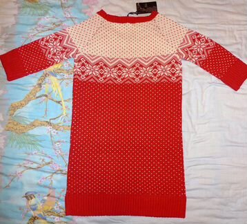 Красно-белый свитер-платье Gilio р. 44-46