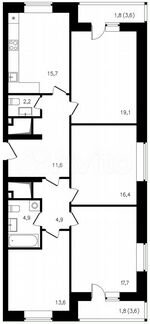 4-к квартира, 109.7 м², 19/25 эт.