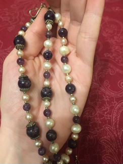 Тройной браслет с жемчугом и аметистом