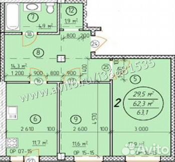2-к квартира, 62 м², 1/13 эт.