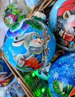 Ёлочные игрушки шары ручная роспись с рисунками со