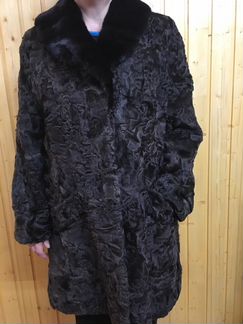 Шуба каракулевая с норковым воротником, размер 48