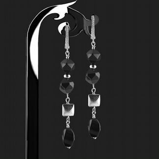 Серьги с натуральным черным ониксом