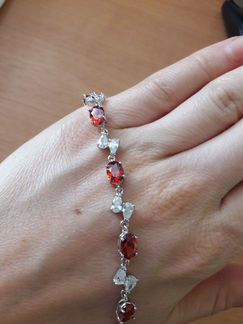 Серебряный браслет. Гранат, горный хрусталь, шуман