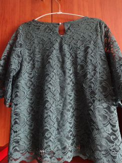 Темно зеленая блуза из гипюра из Японии