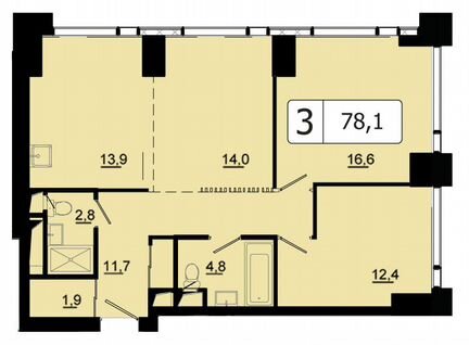 3-к квартира, 78 м², 10/52 эт.