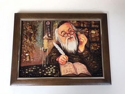 Картины из янтаря «Еврей считает монеты»